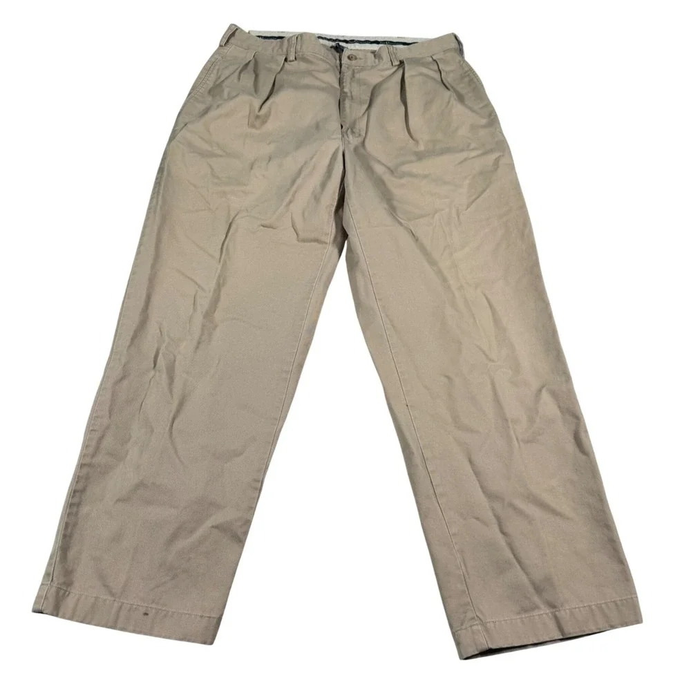 Polo Ralph Lauren Andrew Pant Mens 36x30 Khaki Tan Pleated Chino Cotton Trousers